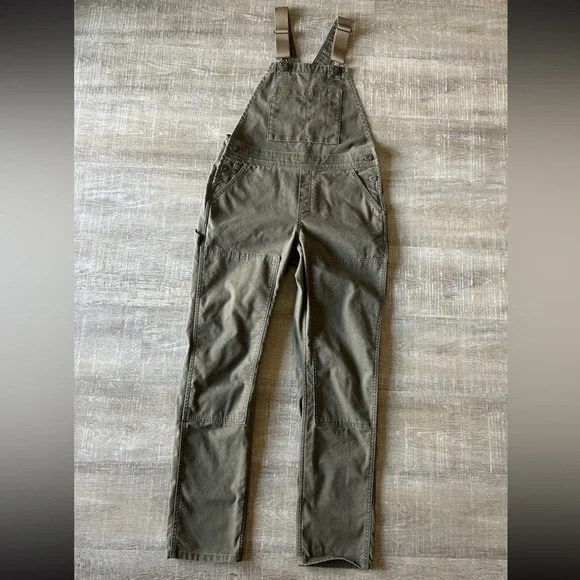 REI Cooperative Trailsmith Double Knee Utility Canvas Overalls Women’s 0 Green - Picture 2 of 14